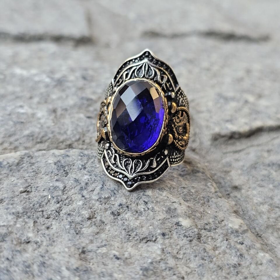 Zirkon taşlı işlemeli 925 Ayar  Başparmağı Yüzüğü