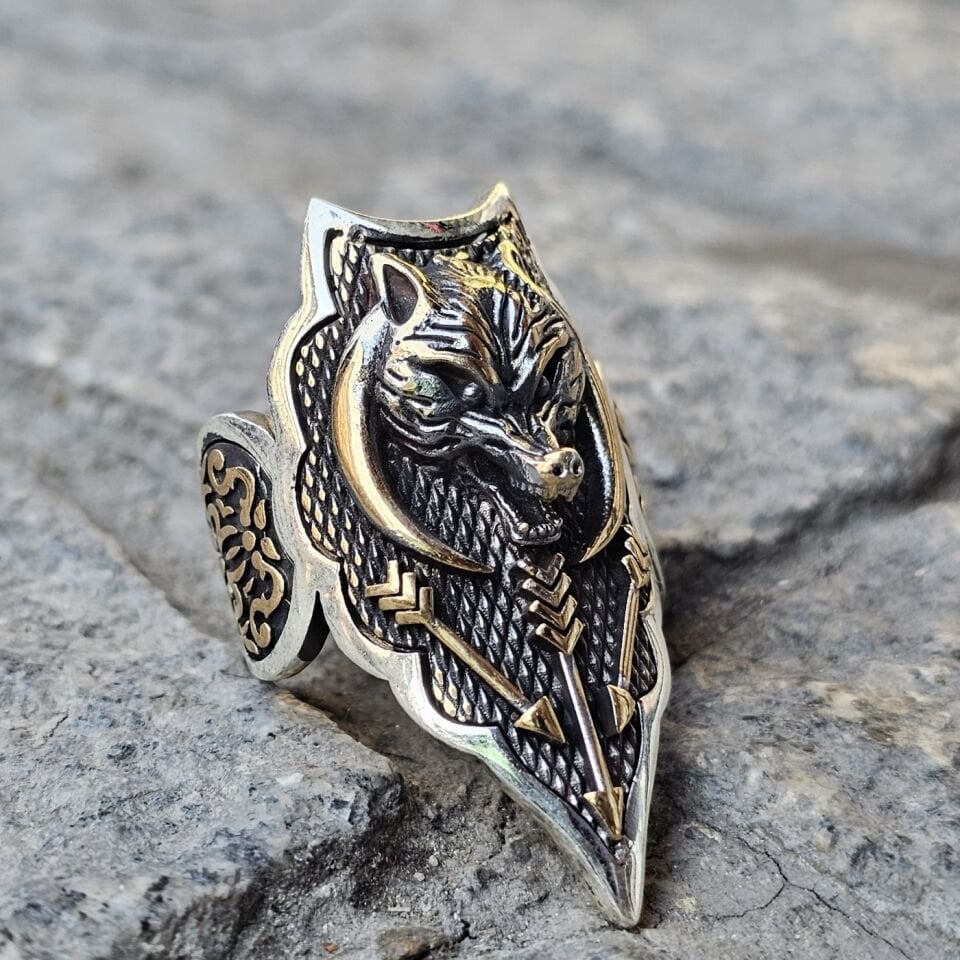 Kurt başı işlemeli 925 Ayar  Başparmağı Yüzüğü