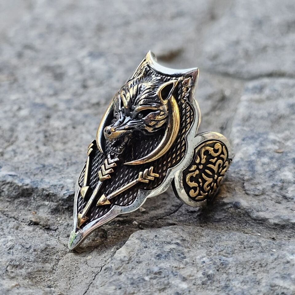 Kurt başı işlemeli 925 Ayar  Başparmağı Yüzüğü