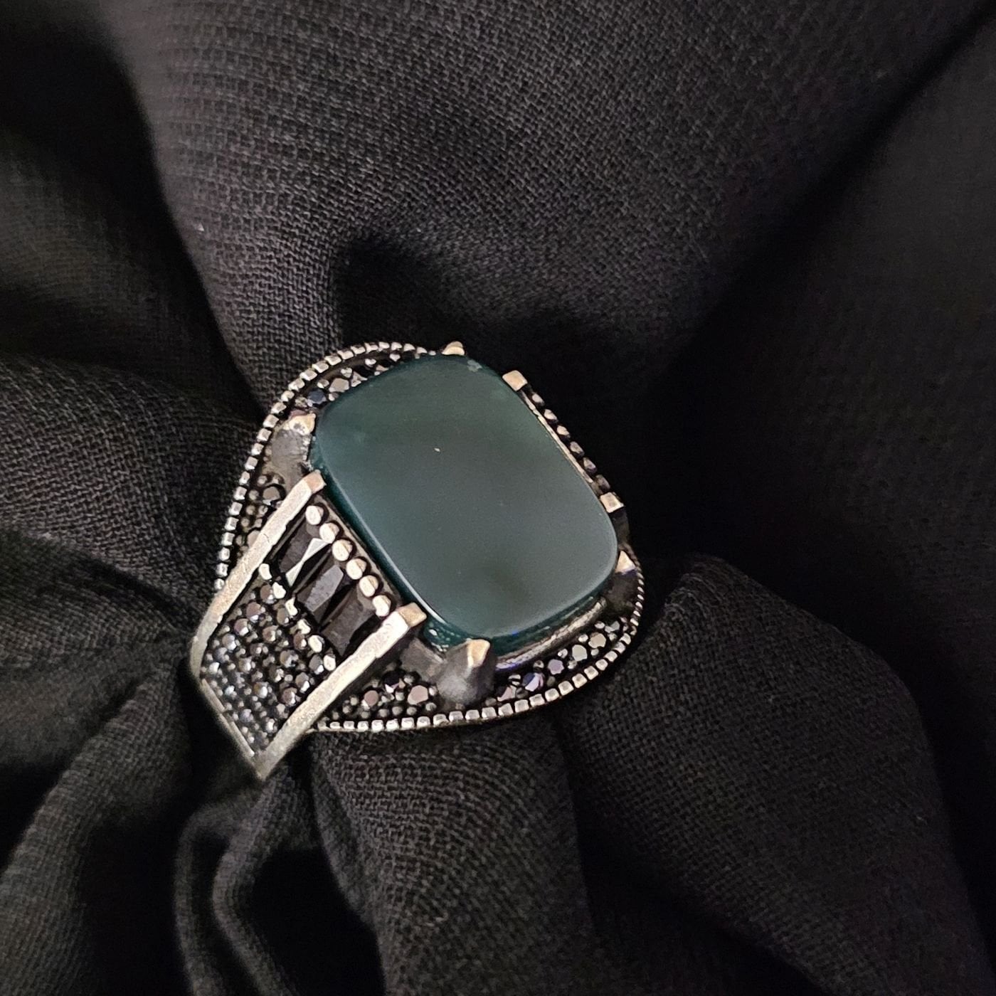 Onıks Taşlı 925 Ayar Gümüş Yüzük yeşil - 19