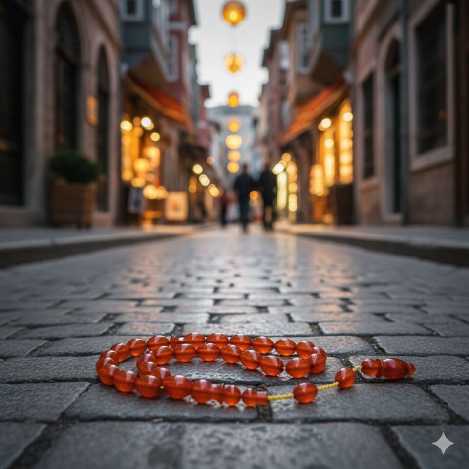 Sıkma Kehribar taşlı Sistemli Tesbih