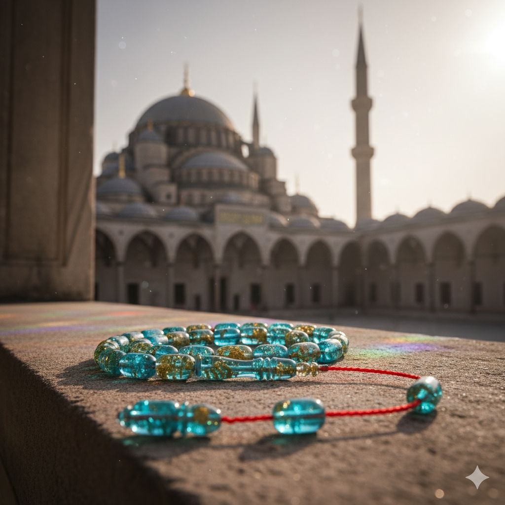 Lüks Altın tozu işlemeli Sıkma Kehribar taşlı Sistemli Tesbih