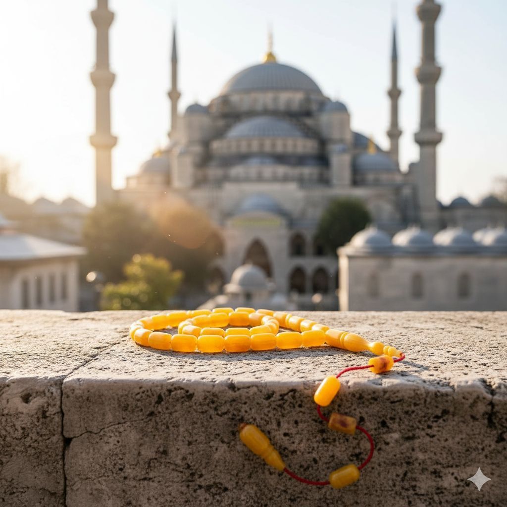 Sarı Kehribar tesbih