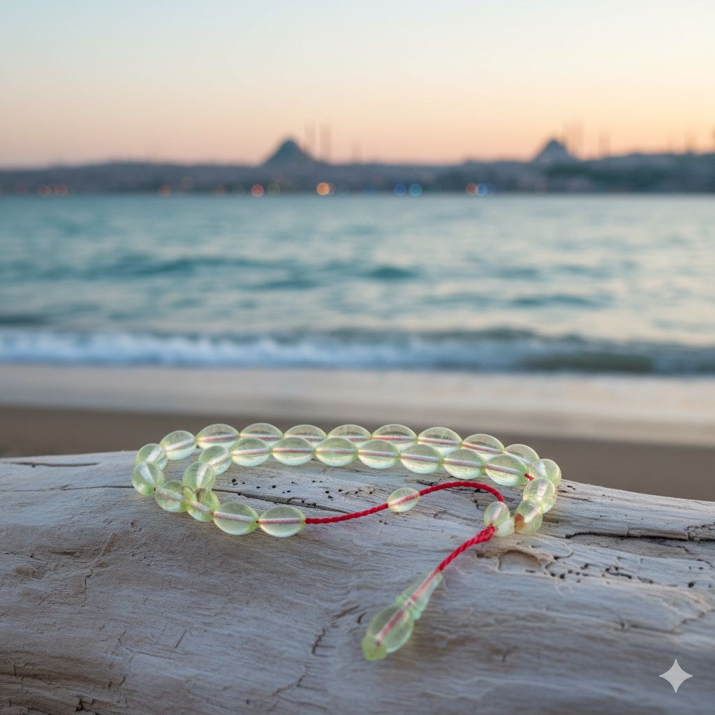 Şeffaf Kehribar sistemli Tesbih