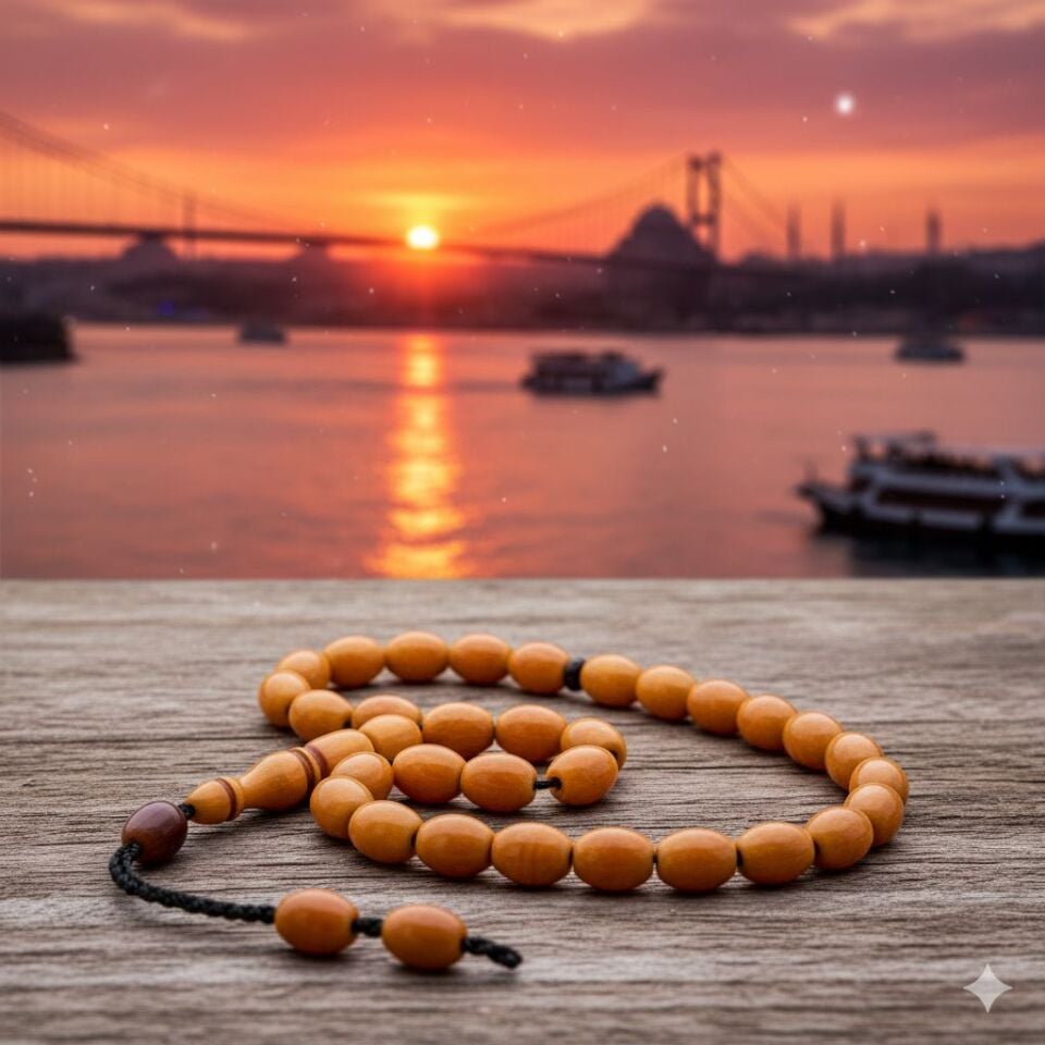 Gün batımı rengi Sıkma Kehribar taşlı Sistemli Tesbih