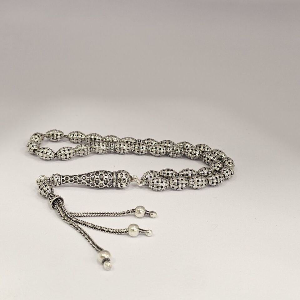 El işi Oksitli Telkari model 925 Ayar Saf Gümüş Tesbih