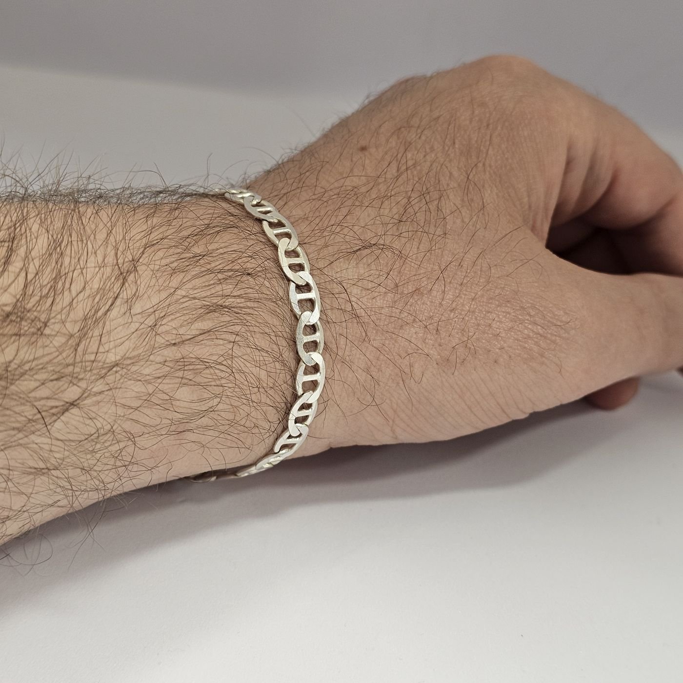 Unisex barlı İthal 925 Ayar Erkek Gümüş Zincir Bileklik