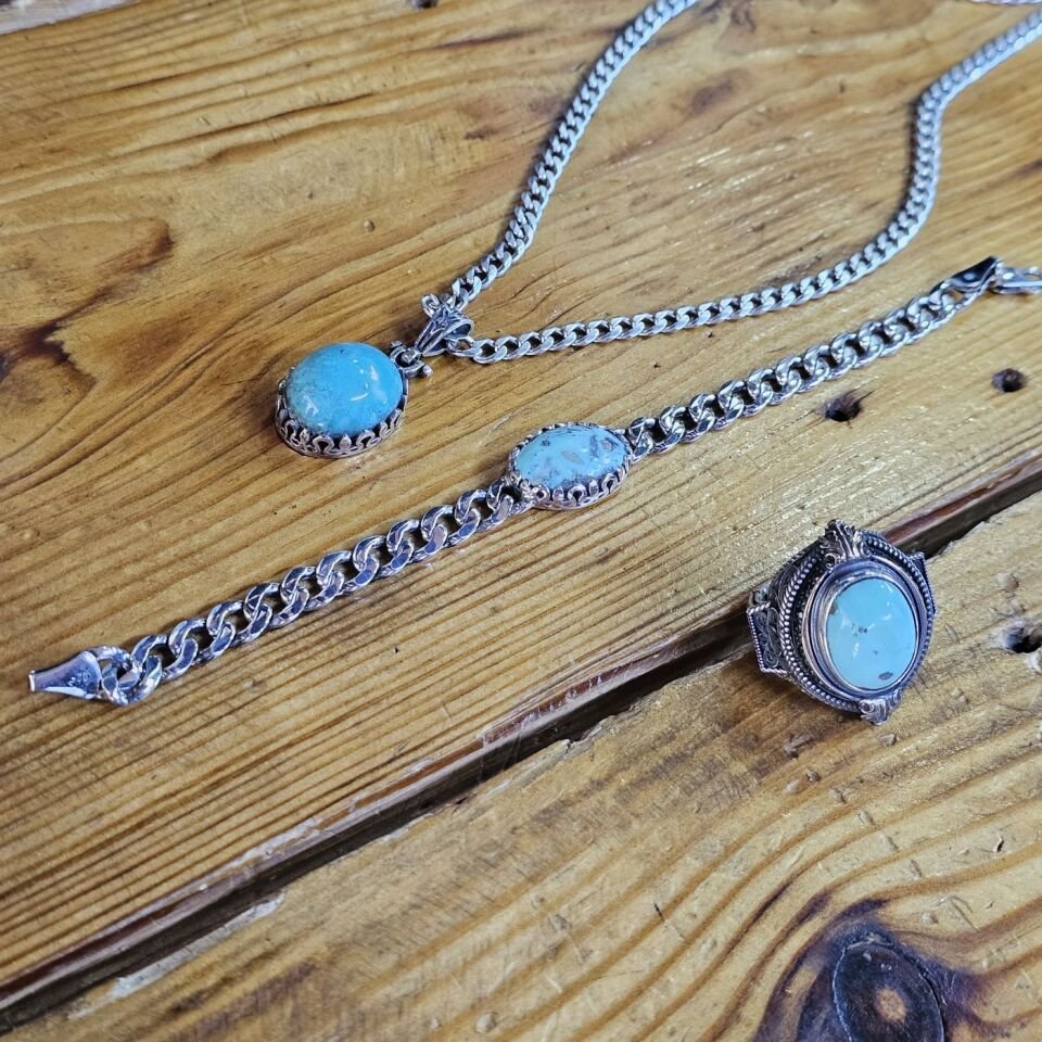 Üst Düzey 925 Ayar Gümüş Erkek Doğaltaş Set