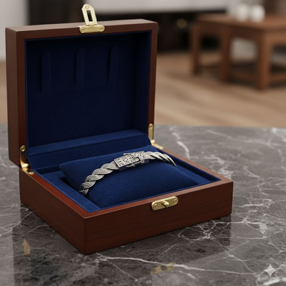 925 Ayar Saf Gümüş Hasır Kelepçe Model Erkek Bileklik