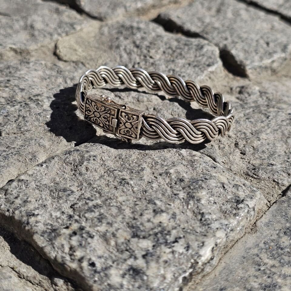 925 Ayar Saf Gümüş Hasır Kelepçe Model Erkek Bileklik