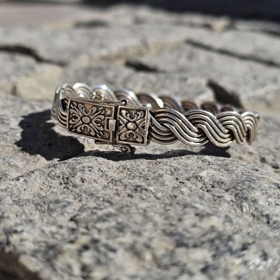 925 Ayar Saf Gümüş Hasır Kelepçe Model Erkek Bileklik