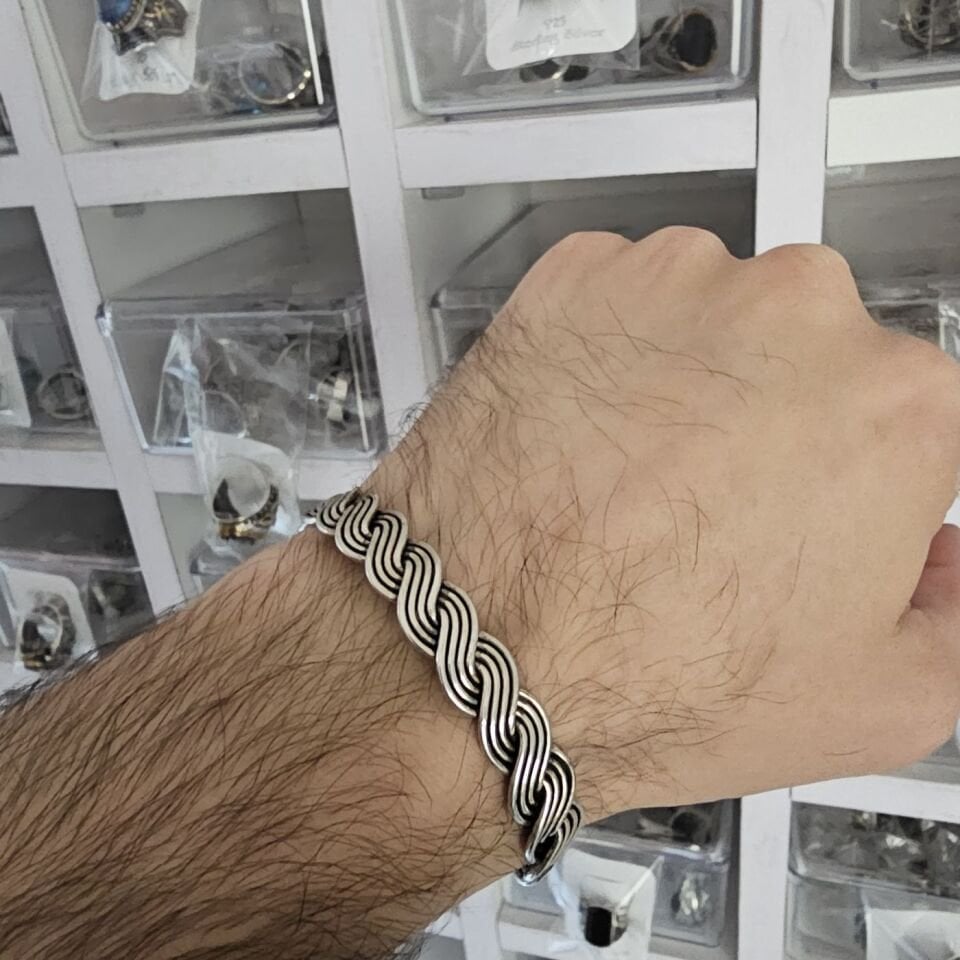 925 Ayar Saf Gümüş Hasır Kelepçe Model Erkek Bileklik