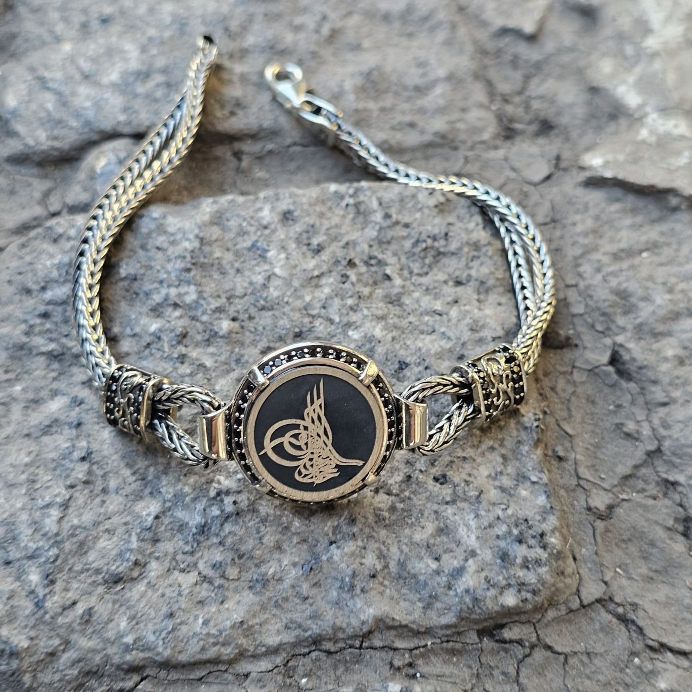 Osmanlı Tuğra Lazer işlemeli 925 Ayar Erkek Gümüş Bileklik