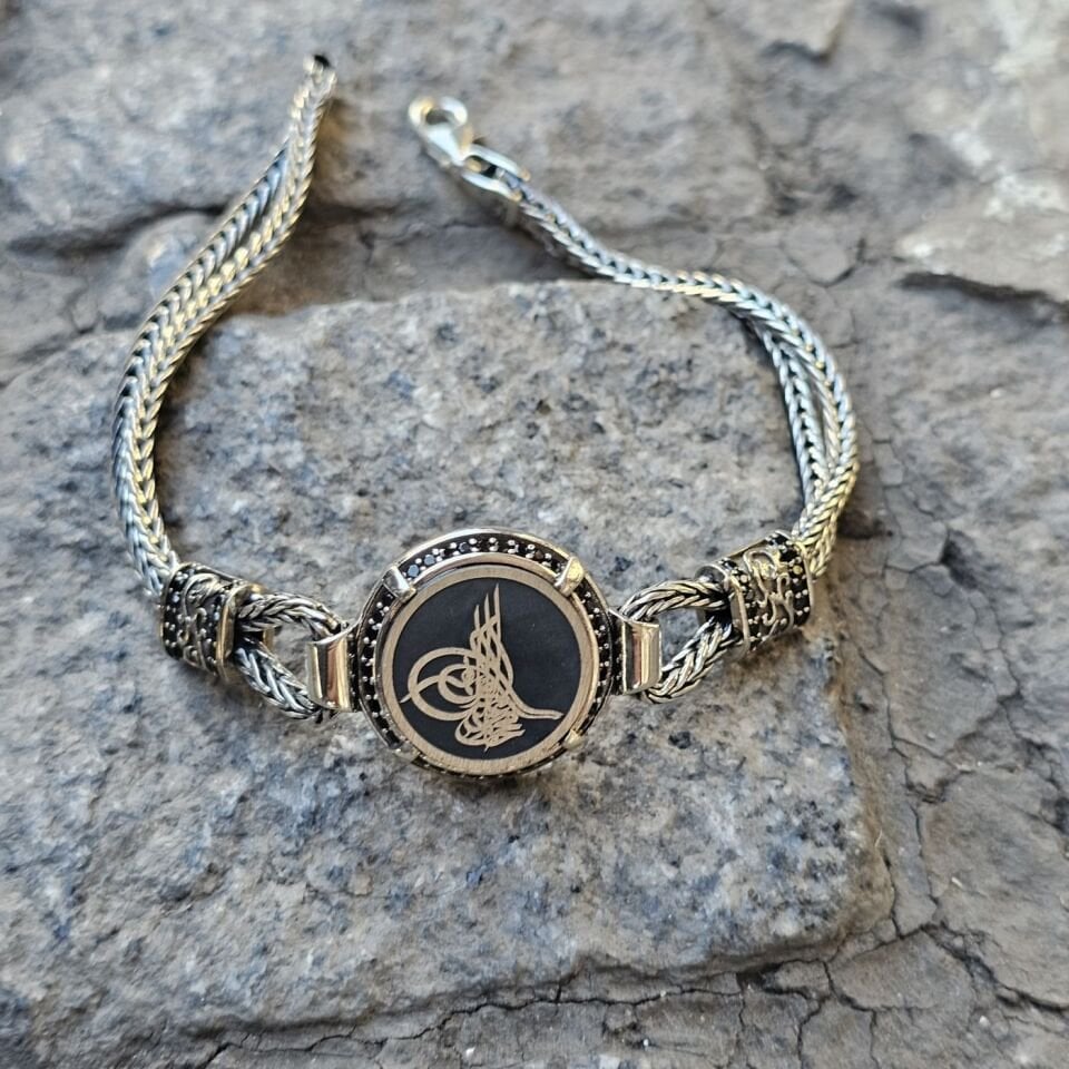 Osmanlı Tuğra Lazer işlemeli 925 Ayar Erkek Gümüş Bileklik