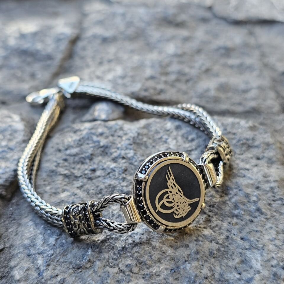 Osmanlı Tuğra Lazer işlemeli 925 Ayar Erkek Gümüş Bileklik