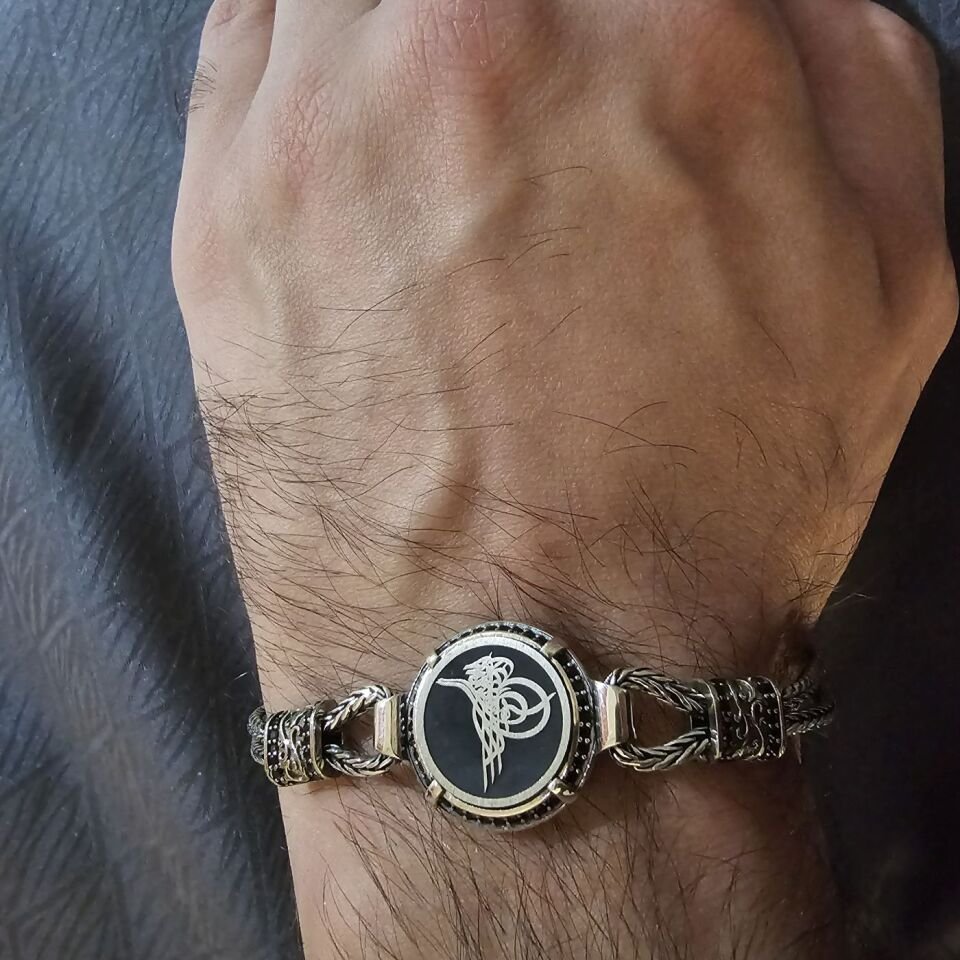 Osmanlı Tuğra Lazer işlemeli 925 Ayar Erkek Gümüş Bileklik