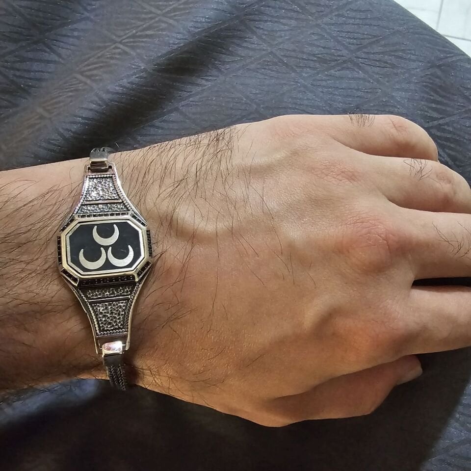 Üç Hilal Lazer işlemeli 925 Ayar Erkek Gümüş Bileklik