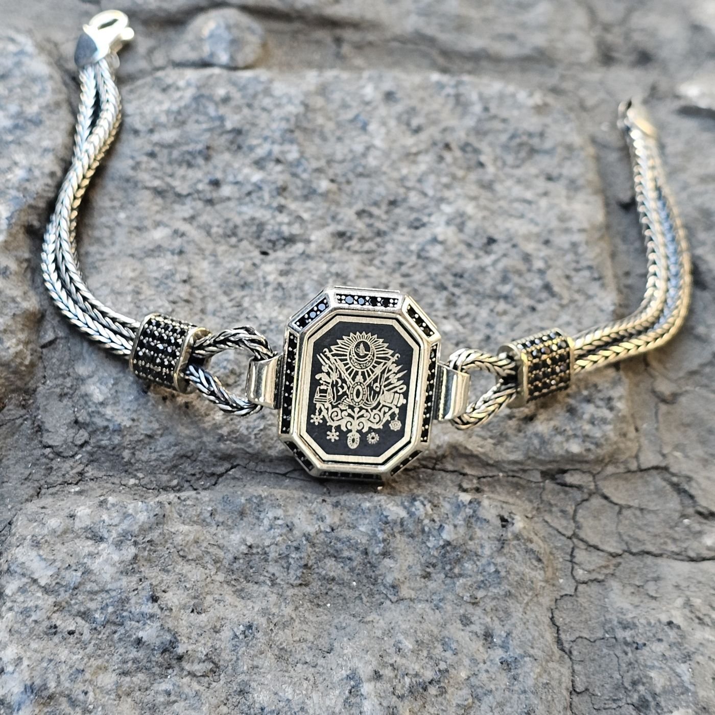 Osmanlı Arması Lazer işelemeli 925 Ayar Gümüş Erkek Bileklik