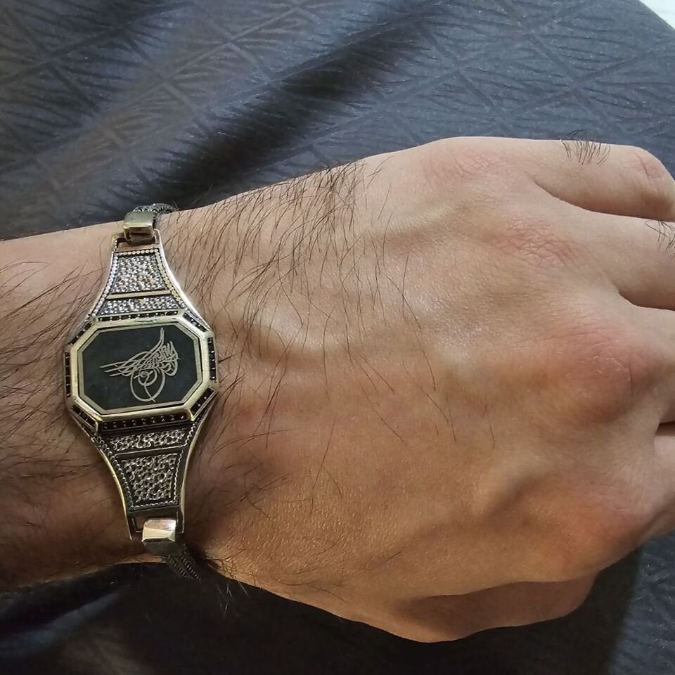 Osmanlı Tuğra Lazer işelemeli 925 Ayar Gümüş Erkek Bileklik