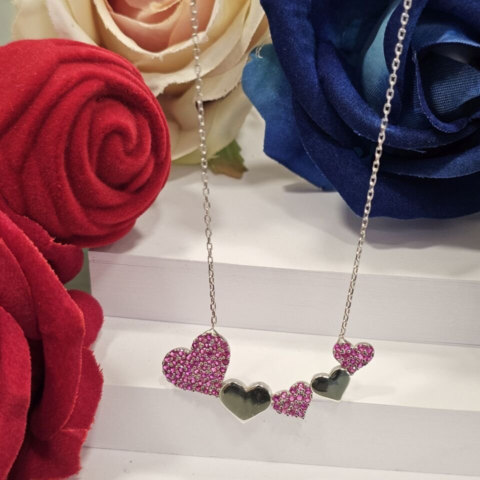 Beş Kalp Model 925 Ayar Kadın Gümüş Kolye