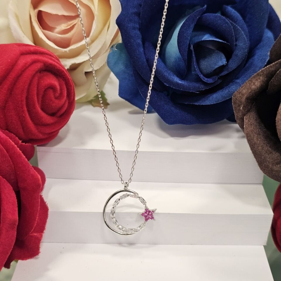 925 Ayar Ay Yıldız Tasarım Kadın Gümüş Kolye