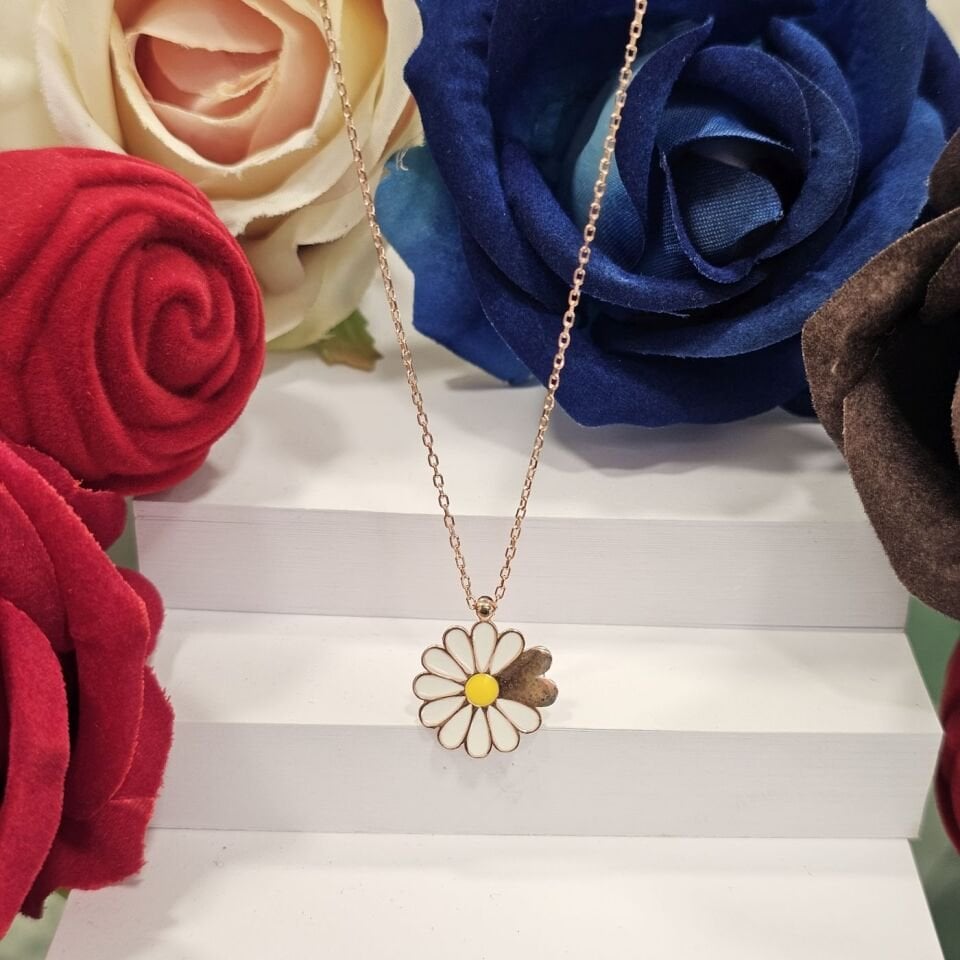 925 Ayar Rose Papatya mineli  Kadın Gümüş Kolye