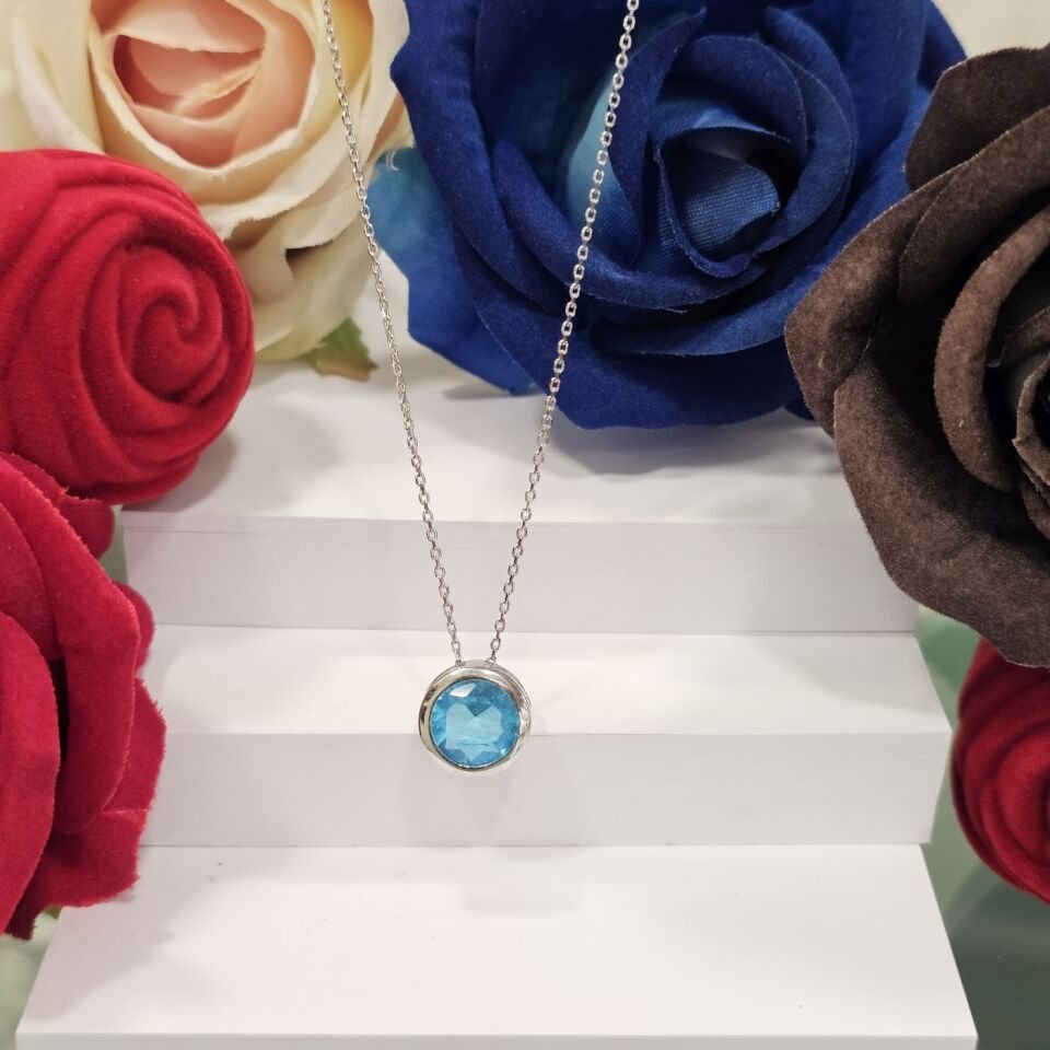 925 Ayar Gümüş Aqua Marine taşlı Kadın Kolye