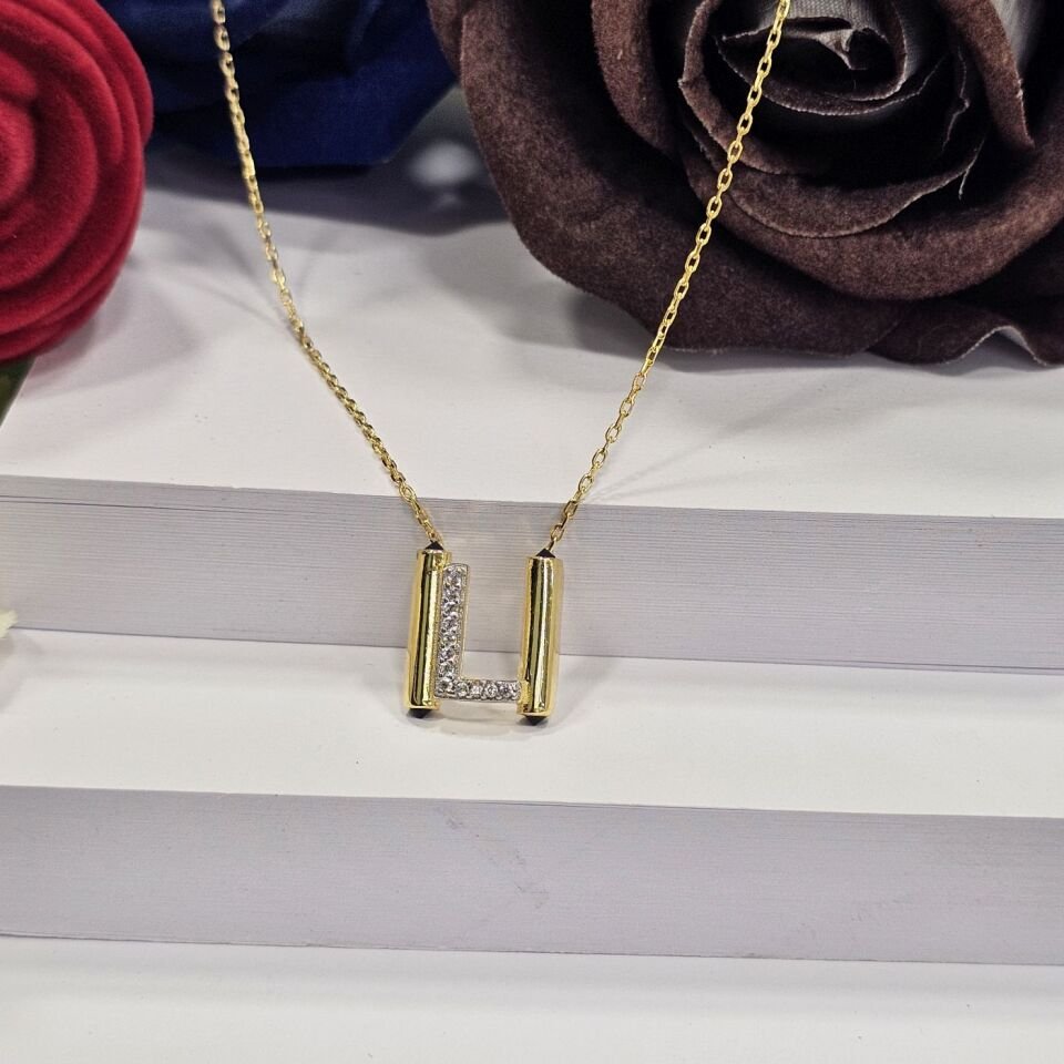 925 Ayar Atom Taşlı L Harf Kolye