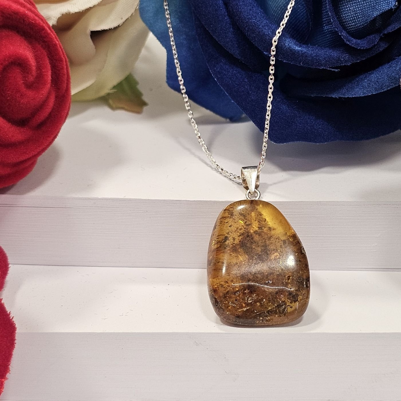 Orjinal Damla Kehribar taşlı 925 Ayar Kadın Kolye