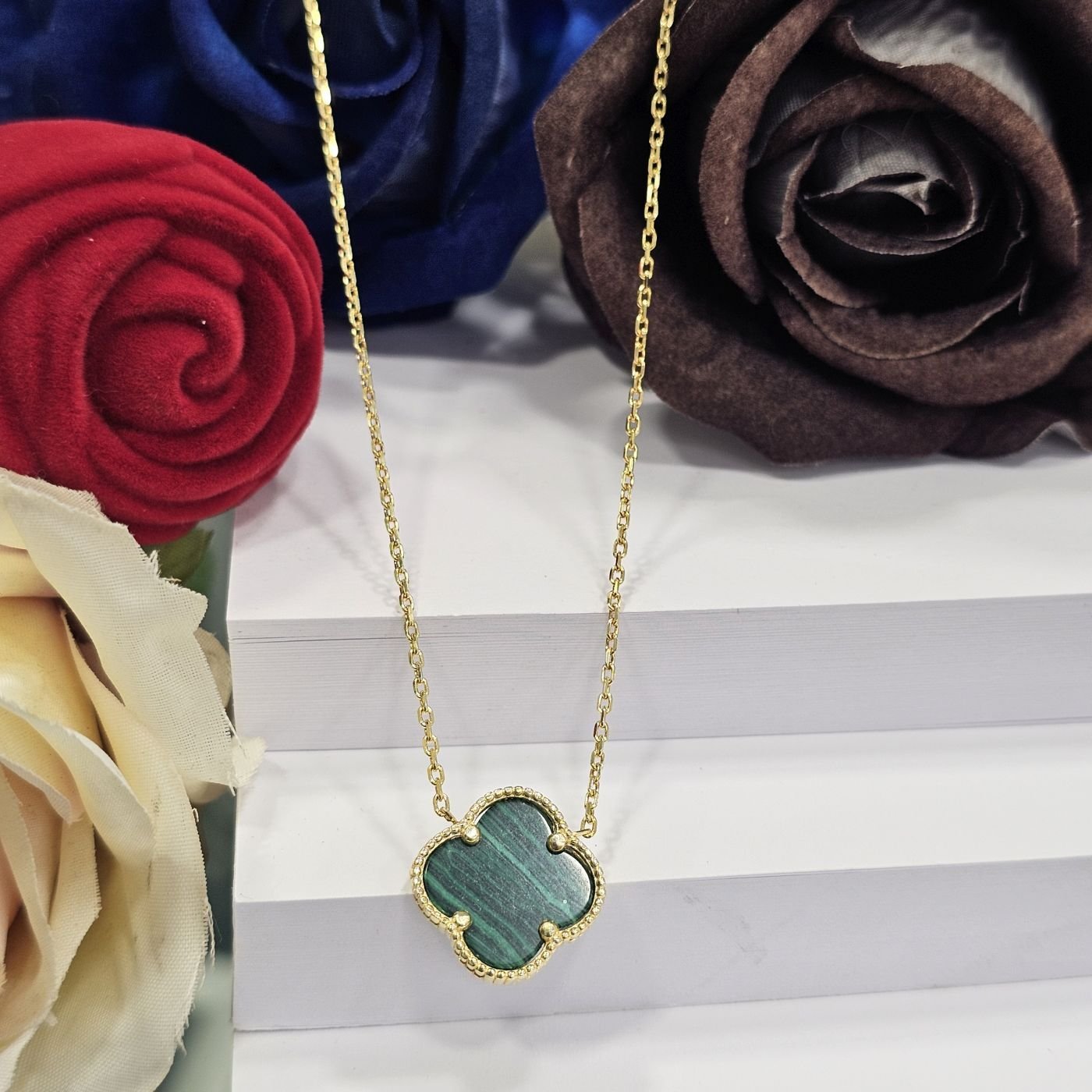 925 Ayar Gümüş Vancleef Yeşil Yonca Kadın Kolye