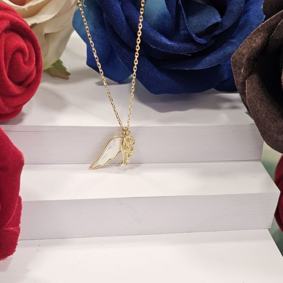 925 Ayar Rose Kaplama Melek Kanadı Kadın Kolye