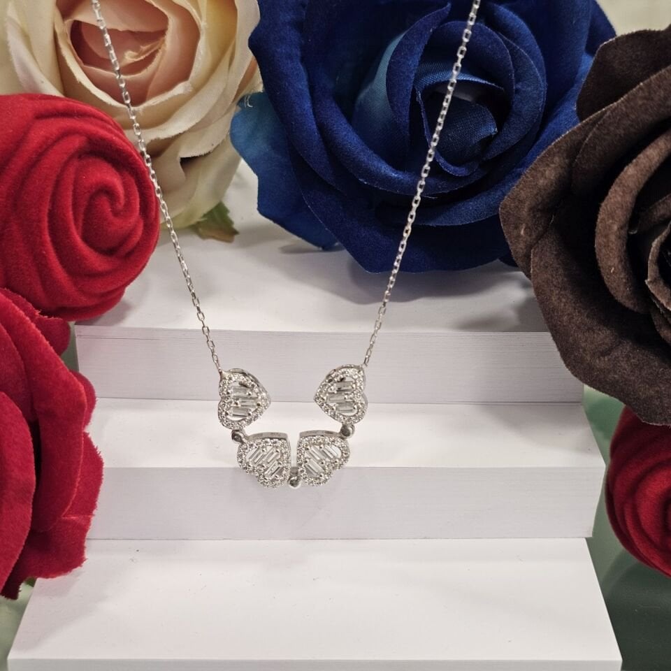 925 Ayar Gümüş Trapez Taşlı Mıknatıslı Kadın Kolye