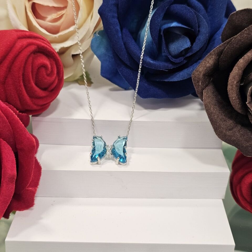 925 Ayar Gümüş Aqua Marine taşlı Kadın Kolye