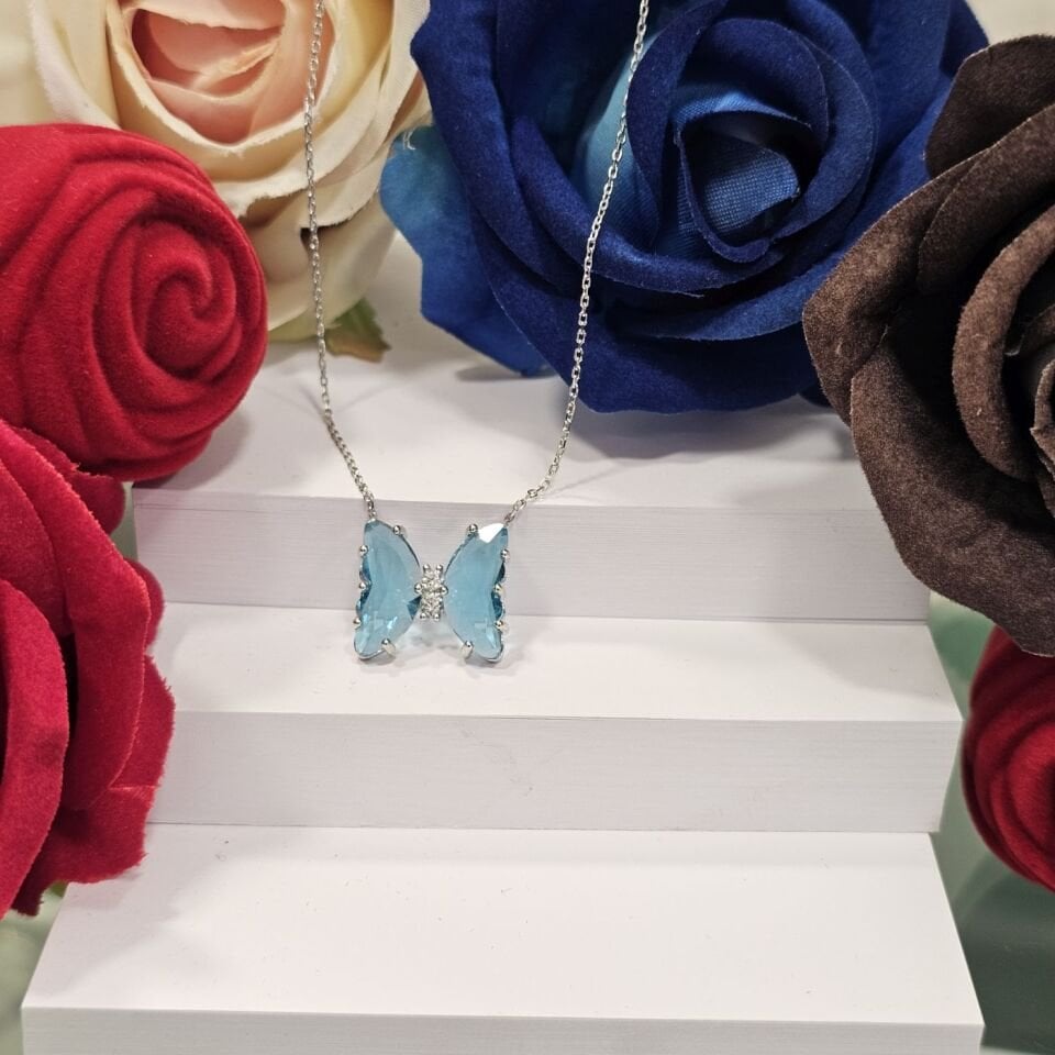 925 Ayar Gümüş Aqua Marine taşlı Kadın Kolye