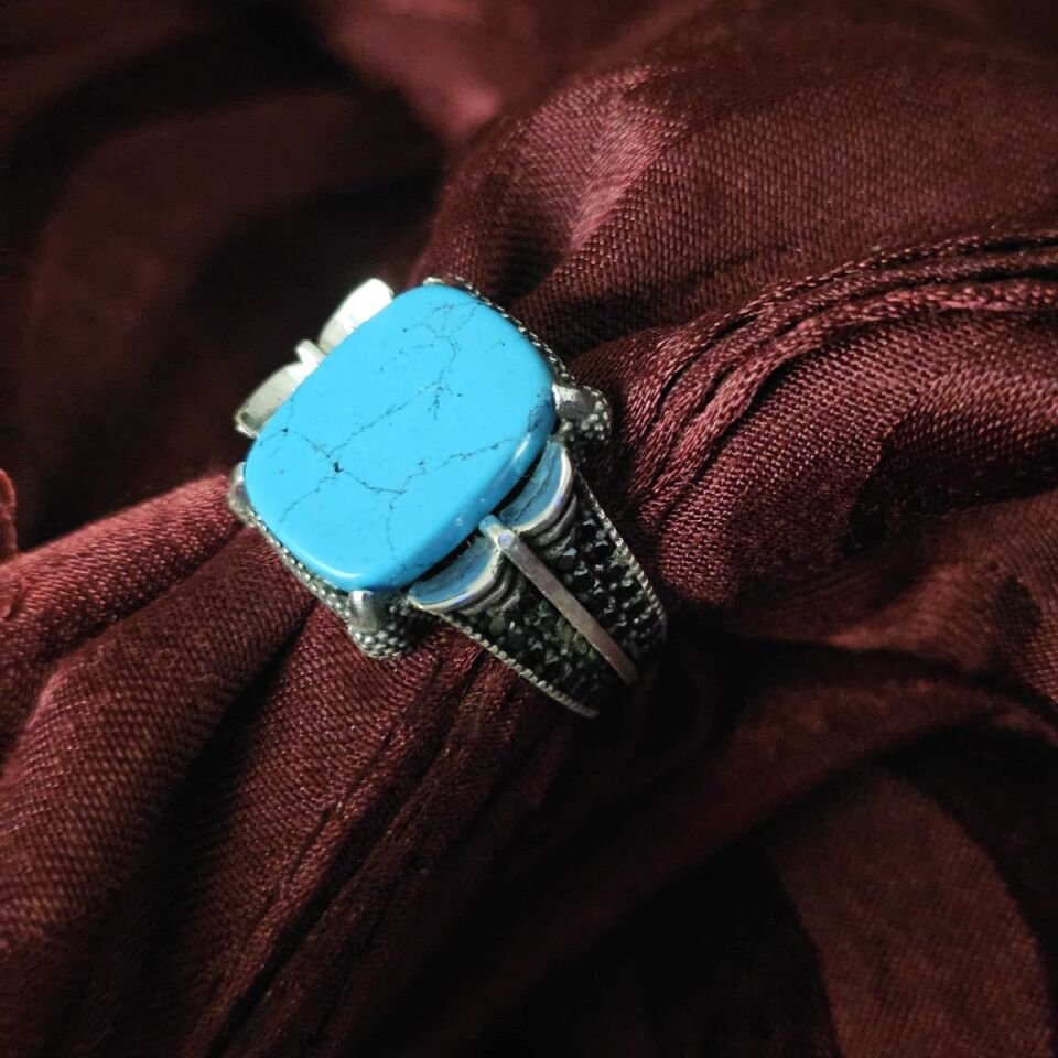 Firuze Taşlı 925 Ayar Gümüş Yüzük turkuaz - 19