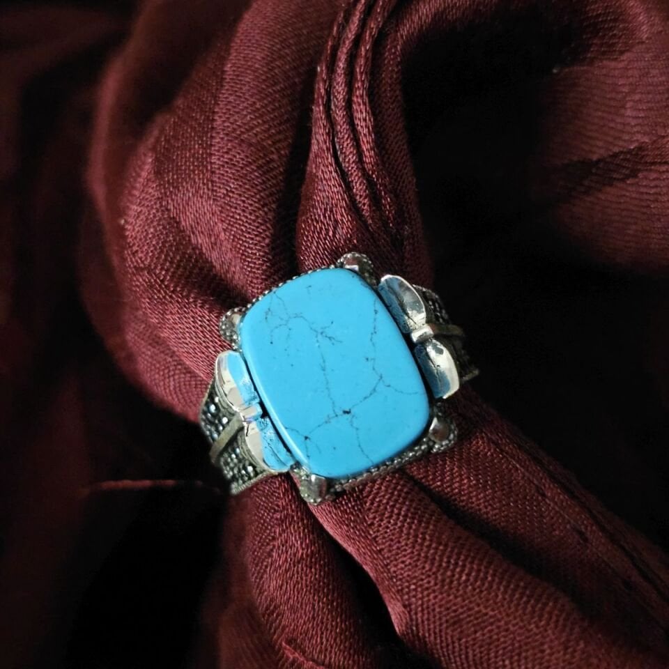 Firuze Taşlı 925 Ayar Gümüş Yüzük turkuaz - 19