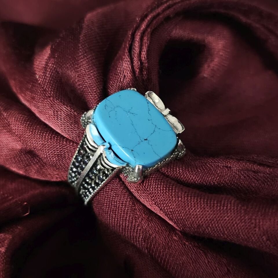 Firuze Taşlı 925 Ayar Gümüş Yüzük turkuaz - 19