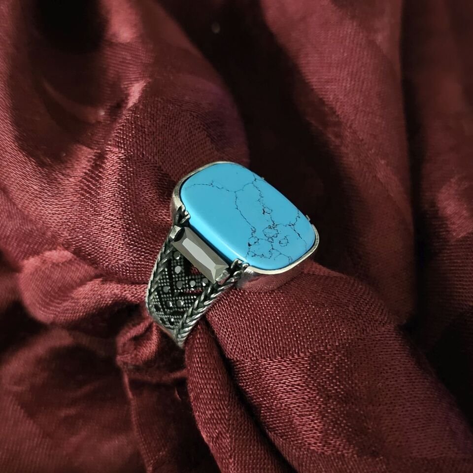 Oval kesim Onıks Taşlı 925 Ayar Gümüş Yüzük turkuaz - 18