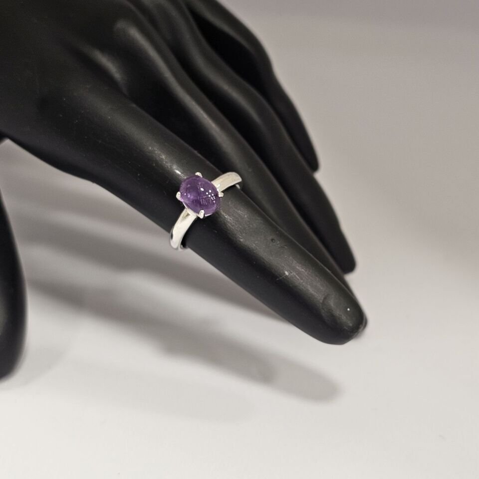 925 Ayar Gümüş Doğal Ametist taşlı Kadın Yüzük