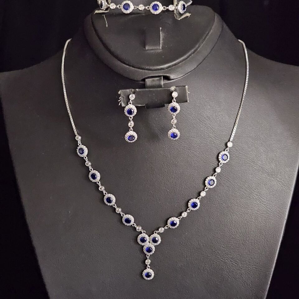 925 Ayar Ametist Damla Model Rodyumlu Kadın Set