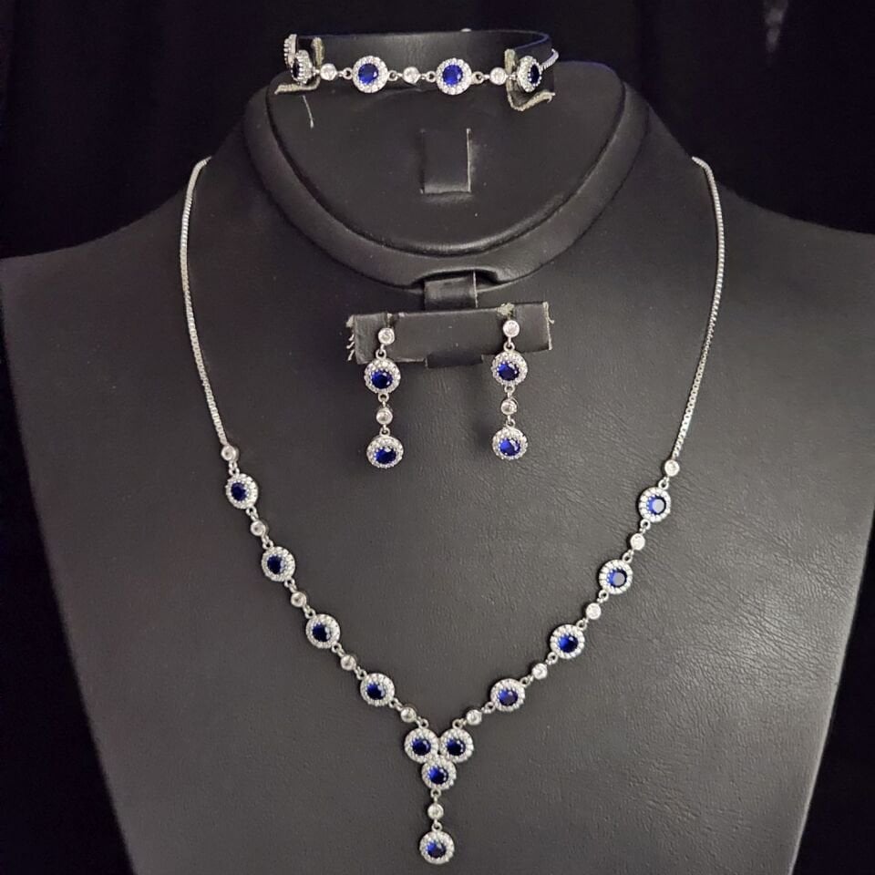 925 Ayar Ametist Damla Model Rodyumlu Kadın Set