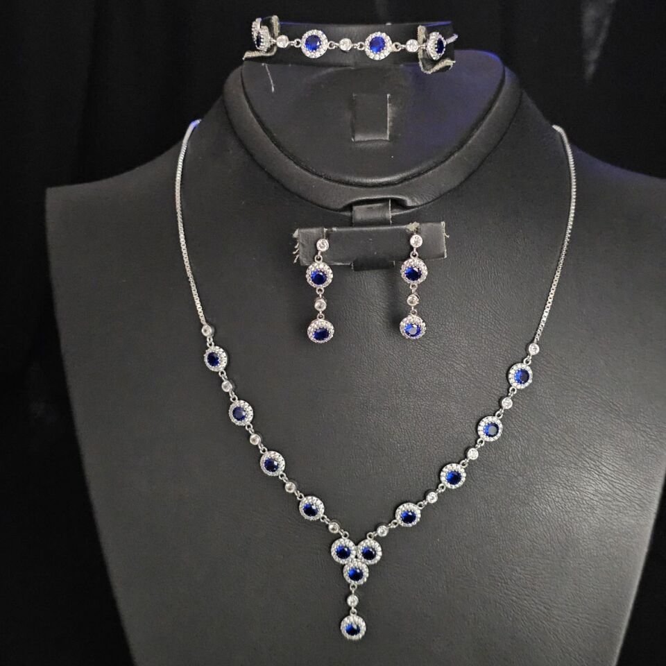 925 Ayar Ametist Damla Model Rodyumlu Kadın Set