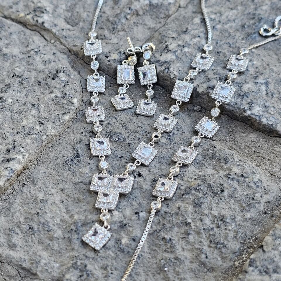 925 Ayar Gümüş Baget Model Rodyumlu Kadın Set