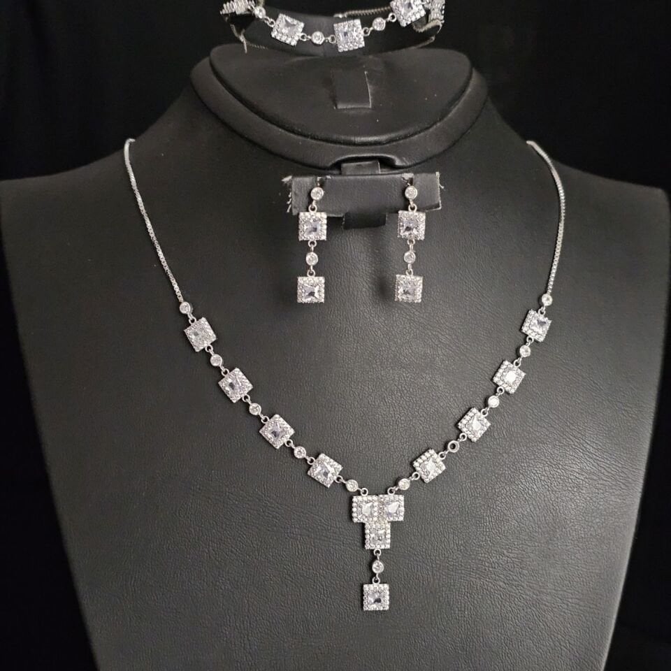 925 Ayar Gümüş Baget Model Rodyumlu Kadın Set