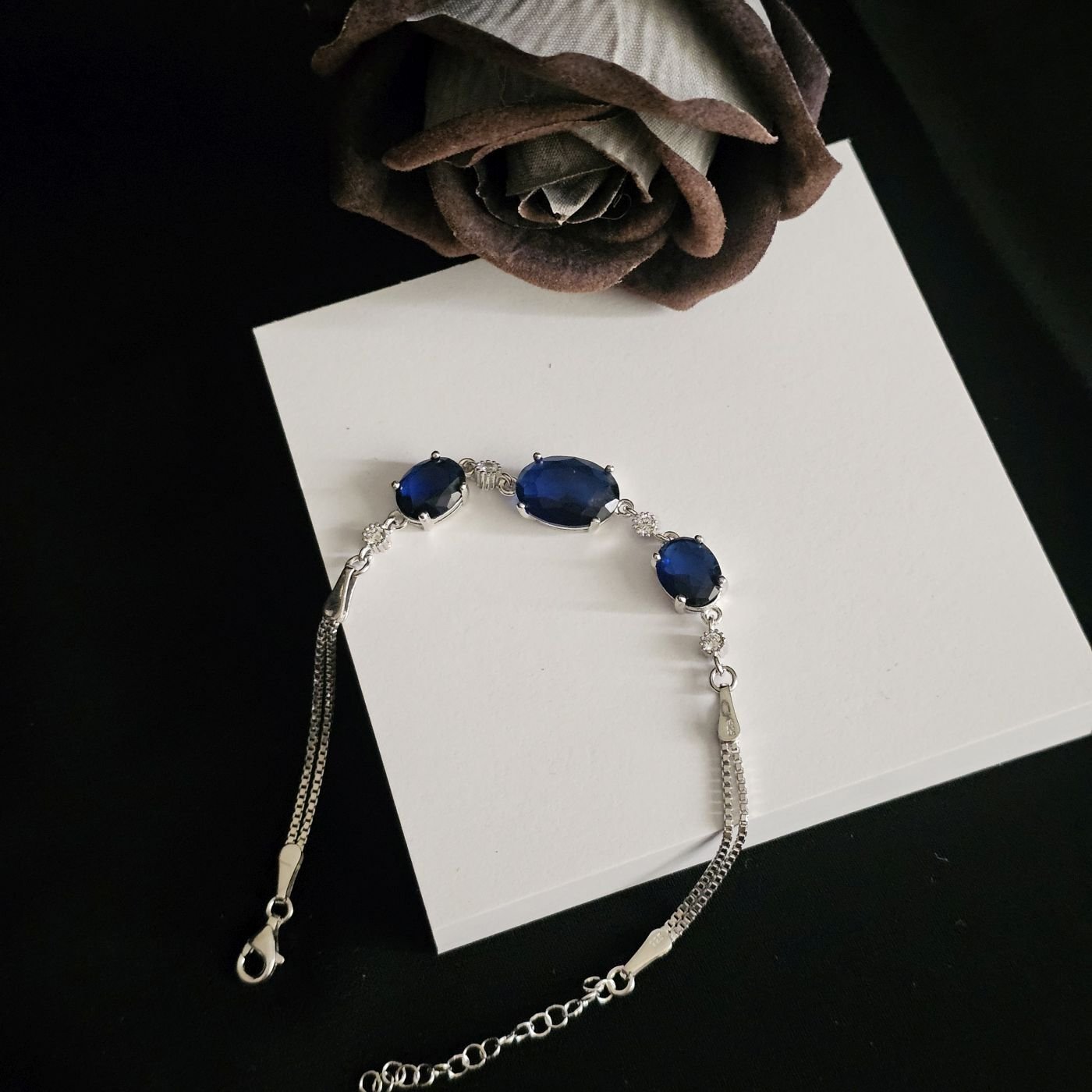 925 Ayar Gümüş Lacivert Damla Zirkon Taşlı Kadın Bileklik