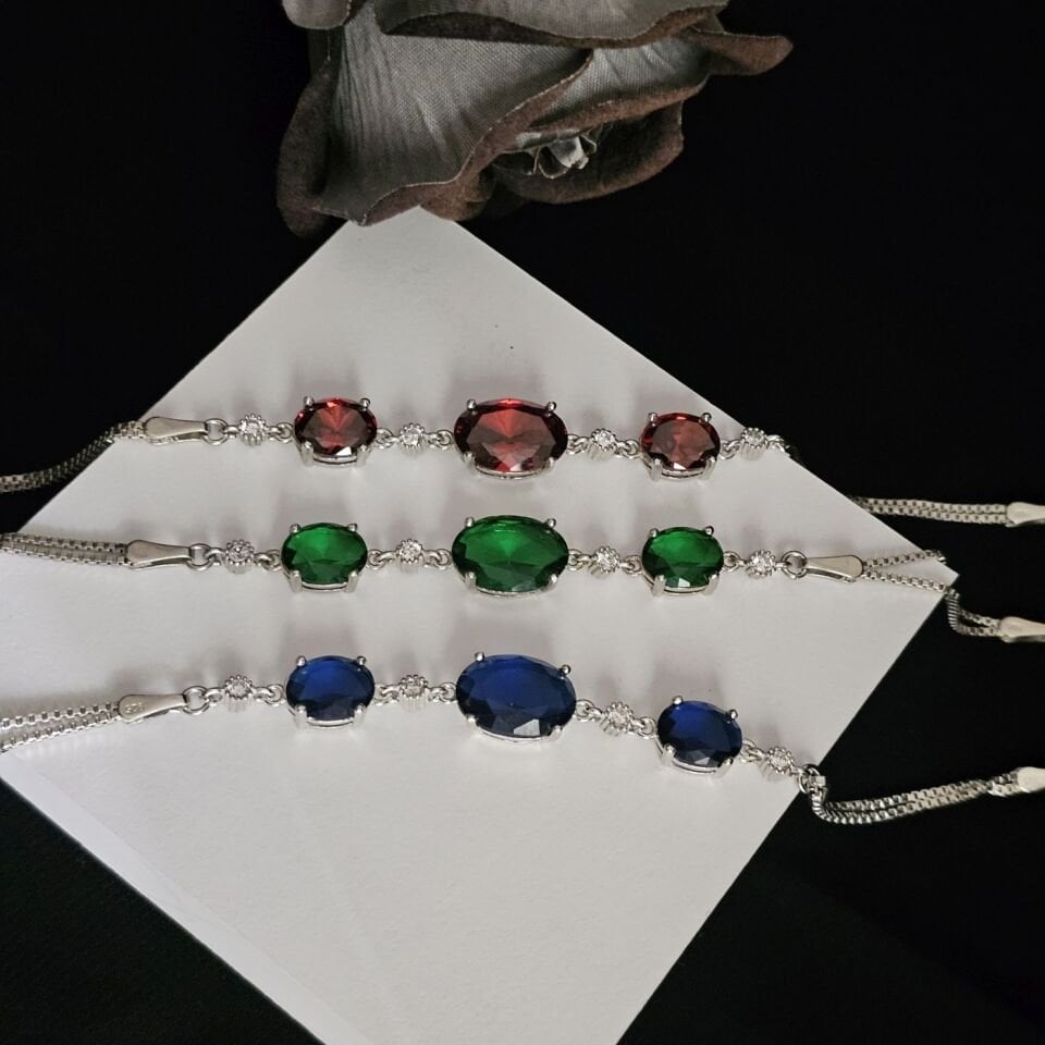 925 Ayar Gümüş Lacivert Damla Zirkon Taşlı Kadın Bileklik