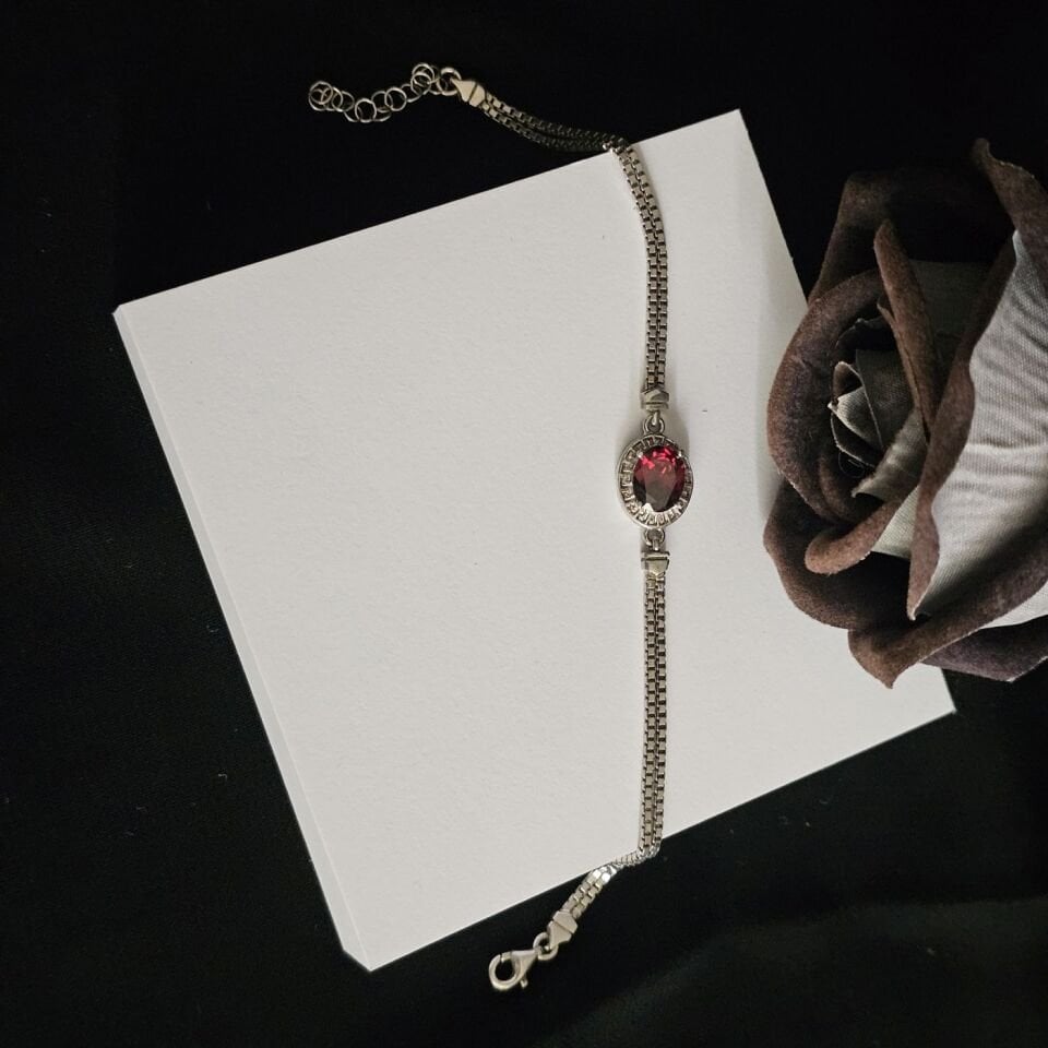 925 Ayar Gümüş Kırmızı Zirkon taşlı Kadın Bilekliği