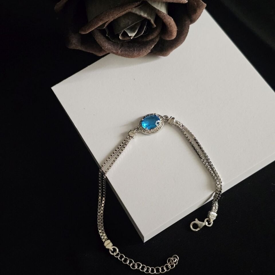 925 Ayar Gümüş Aqua Marin Taşlı Kadın Bileklği