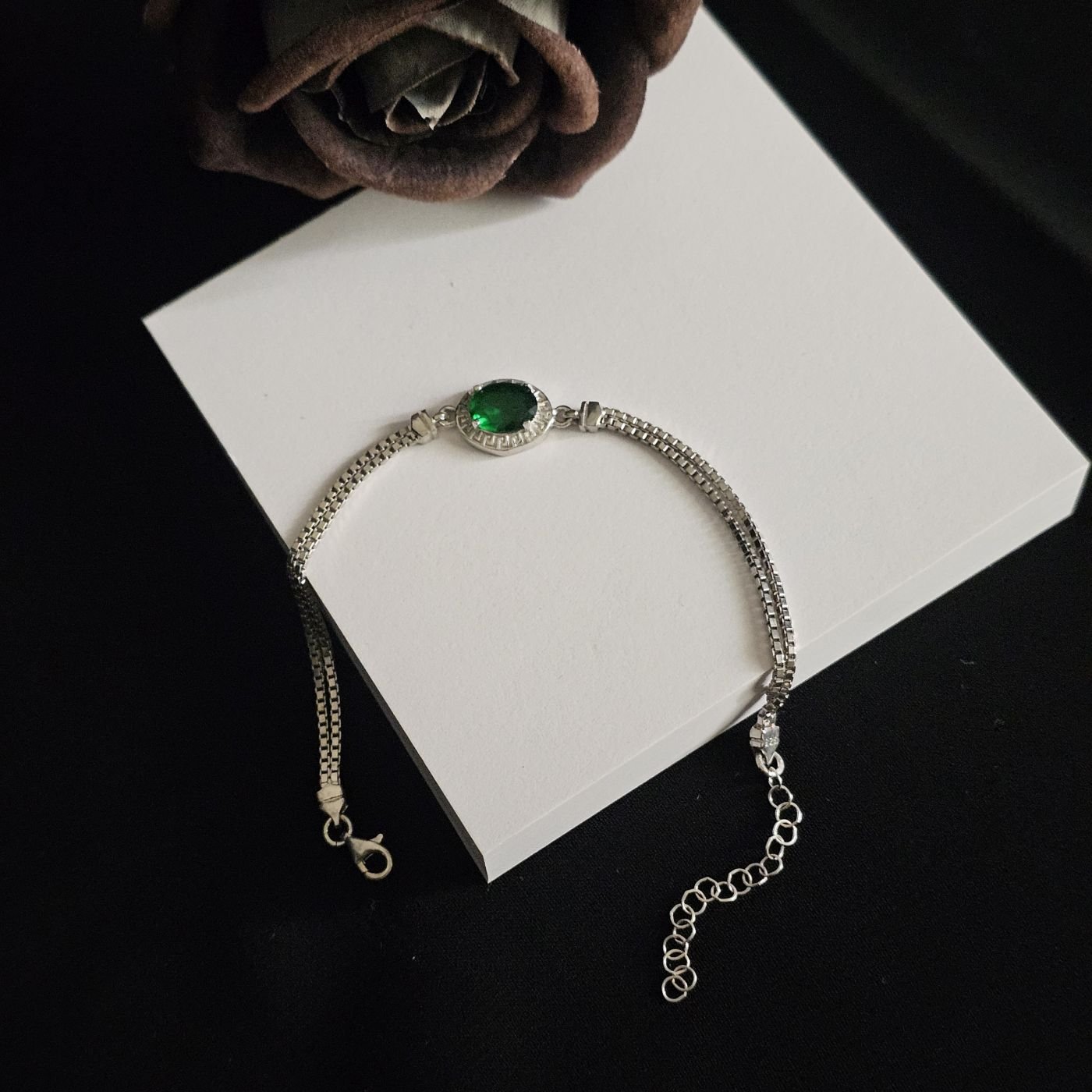 925 Ayar Gümüş Yeşil Zirkon Taşlı Kadın Bileklği