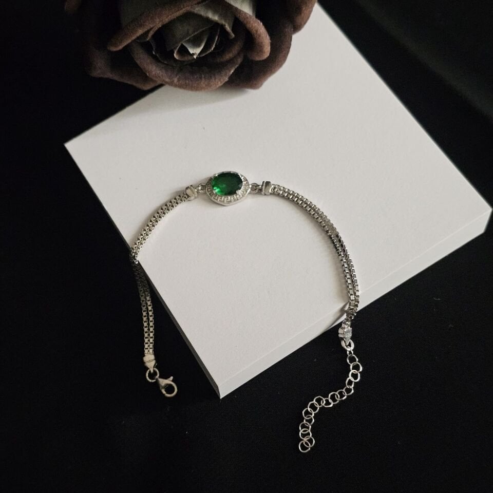 925 Ayar Gümüş Yeşil Zirkon Taşlı Kadın Bileklği